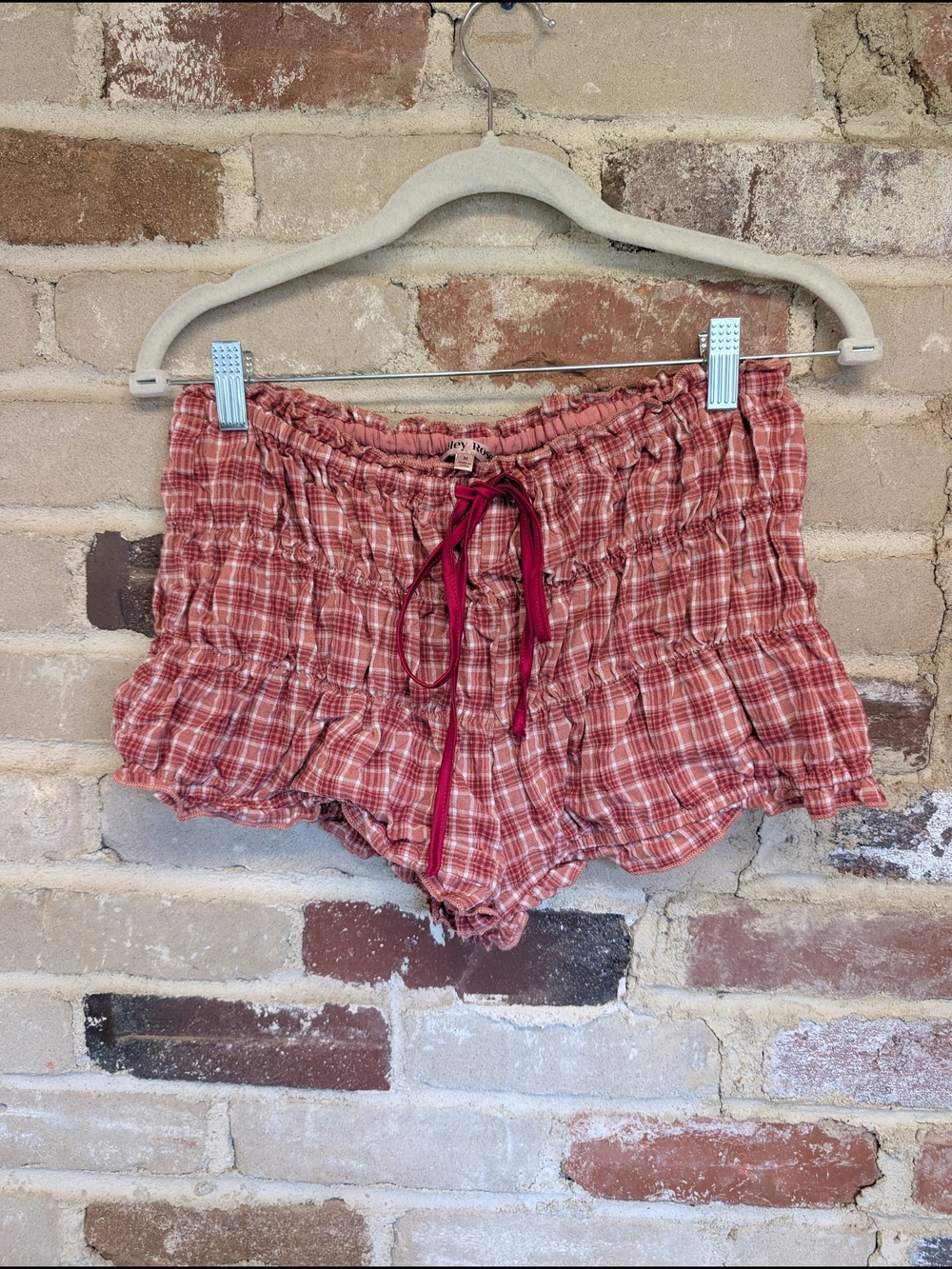 Women’s Plaid Ruffle Skort Shorts - Rust Red